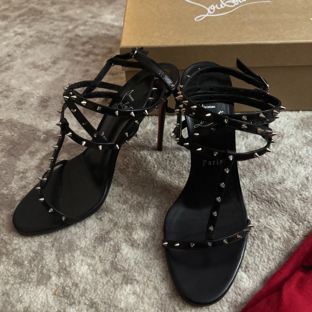 Christian Louboutin Bombina Leather Spike Strappy Red Sole Sandals - Picture 4 of 7